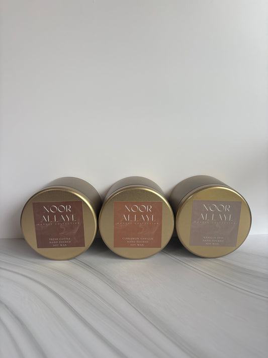 Gold tin jar candles